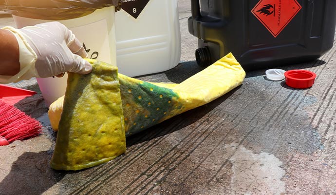 Chemical spill cleanup with absorbent pad Chemical spill cleanup with absorbent pad