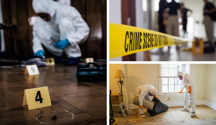 Collage of various biohazard cleanup
