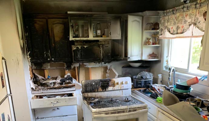 Fire damaged kitchen
