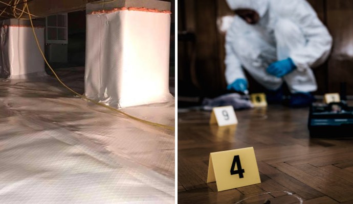 Collage of crawl space encapsulation and biohazard cleanup services
