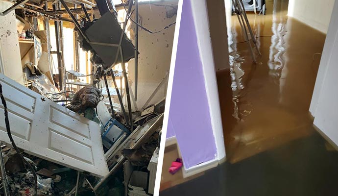 Collage of storm and flood damaged property