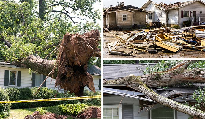 Collage of wind, storm and tornado damaged property
