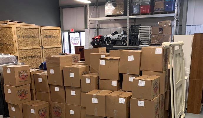 Contents are packed in a store room