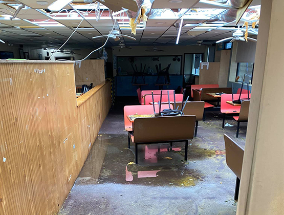 Water damaged office interior