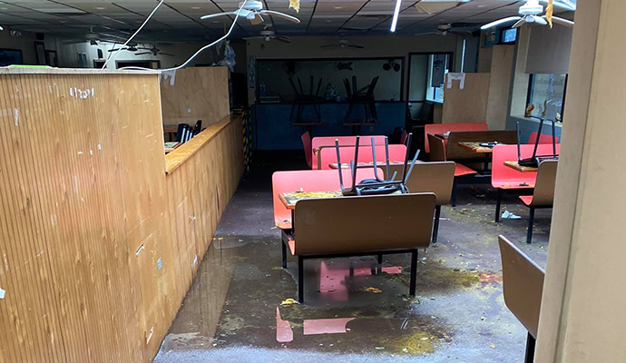 Water damaged office interior