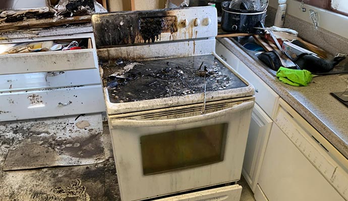 Fire damage in kitchen appliances