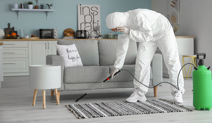 Professional disinfection service in living room