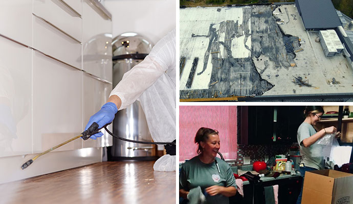 Disinfection, roof damage, and contents packout