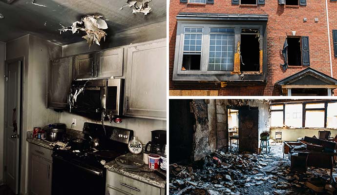 Different types of fire damaged property