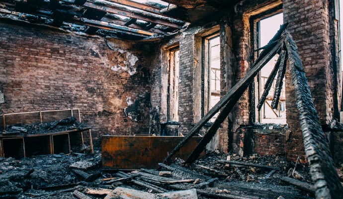 Fire damaged residential house