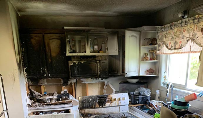 Smoke damaged kitchen