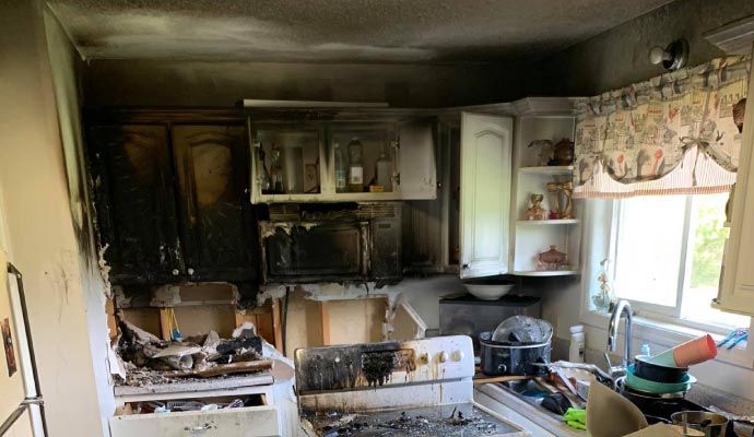Smoke soot damaged kitchen