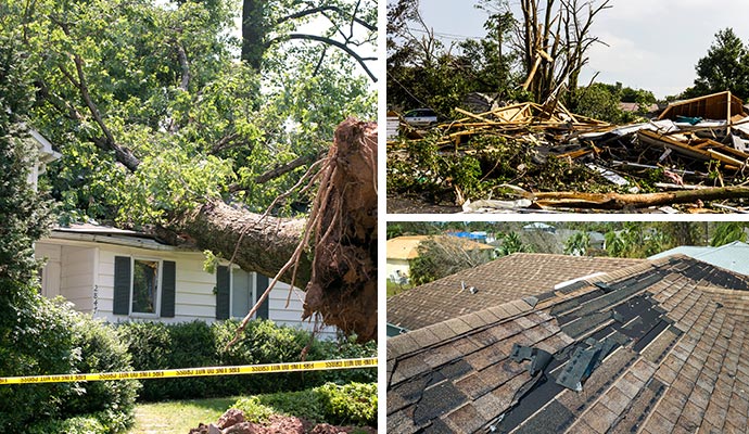 Collage of storm damaged properties