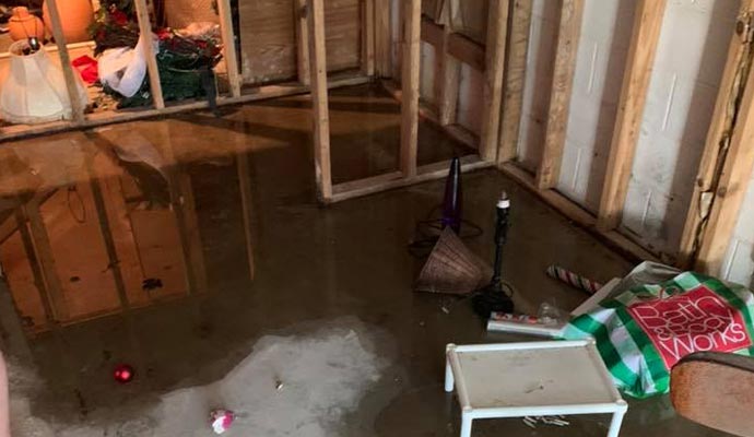 Water damaged floor due to plumbing leakage